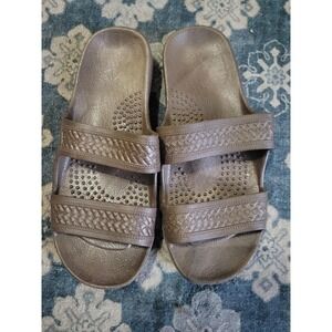 Superfeet Bronze Double Strap Slides‎ Sandals Size 7 Comfort Slip On